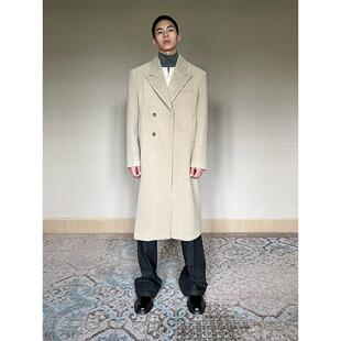 TRENDYWU 经典老钱“绅士”垫肩斜纹羊毛呢加厚挺阔单排扣长大衣