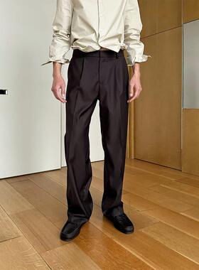 TRENDYWU 意式新钱“氛围”经典单褶锥形笔挺羊毛抗皱休闲西裤