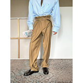 法式 老钱 复兴 TRENDYWU 腰带廓形单褶宽松时髦高腰休闲西裤