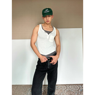 欧亚 复古 螺纹亨利领棉纱弹力两色叠穿性感背心 新式 TRENDYWU