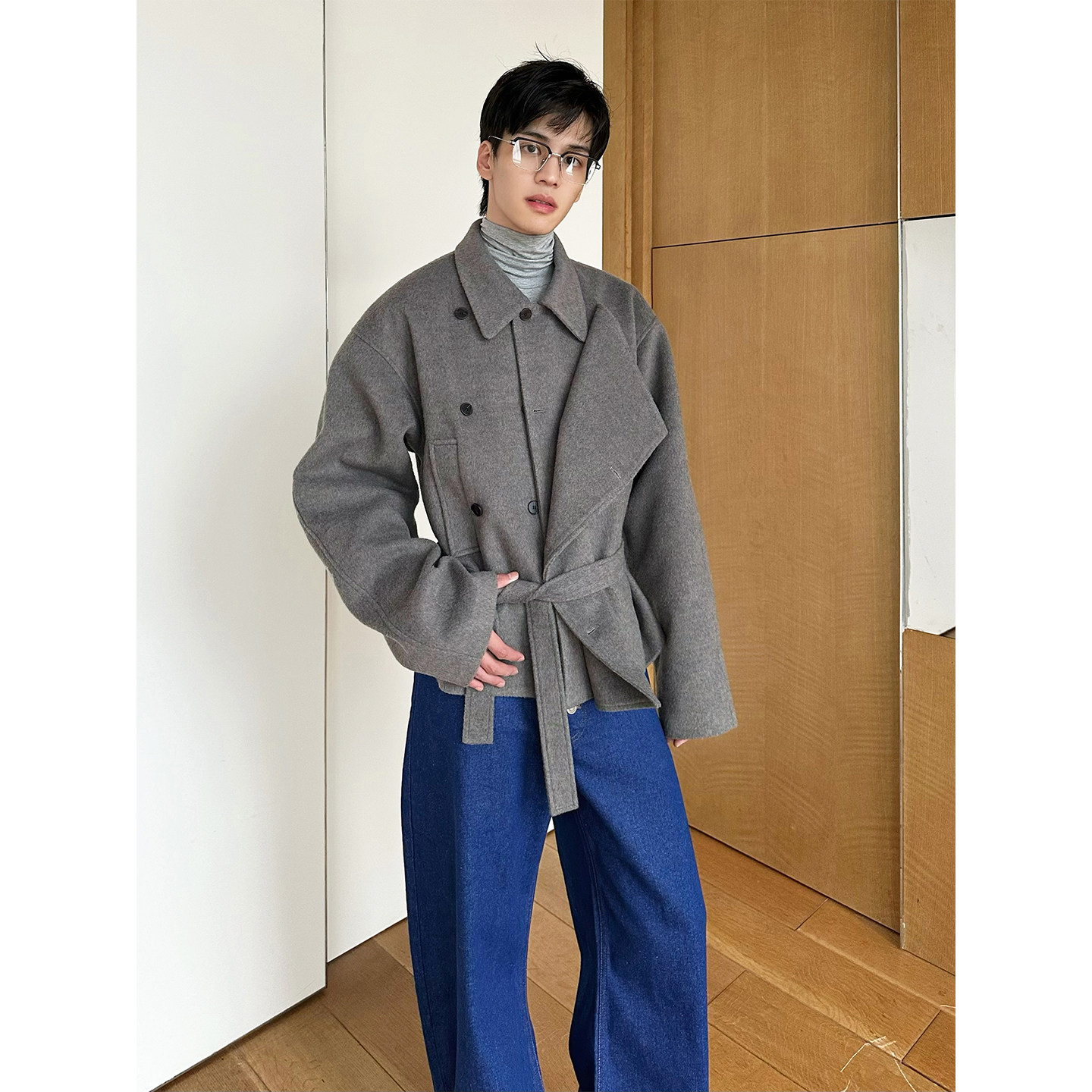 TRENDYWU 新钱解构“京都”优雅瓦青灰叠层挺阔羊驼绒毛呢厚外套,男装,毛呢大衣,淘宝优惠券,粉丝福利购,淘宝优惠卷