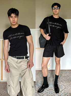 TRENDYWU 主推千禧“痴绵”烫钻slogan两版弹力棉百搭美式短袖T恤