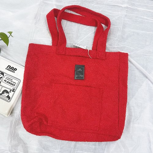 特价甩卖 红色泰迪绒单肩托特包/复古单肩帆布包女士通勤时尚挎包