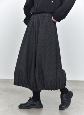 三与二出加厚复合超宽松下摆打褶设计简约日系裙裤 28101休闲裤