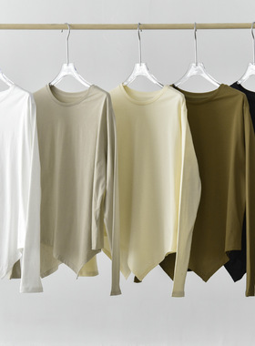 棉质舒适下摆尖角圆领叠穿打底衫36738长袖T恤女