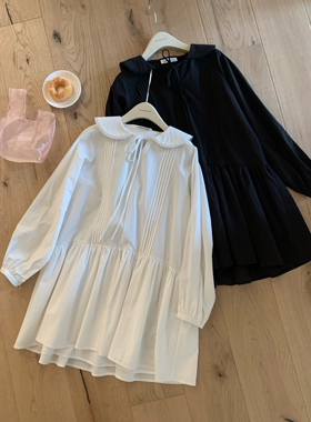 MAKE家MMT娃娃领系带压褶清新显瘦连衣裙881643韩系纯色宽松打底