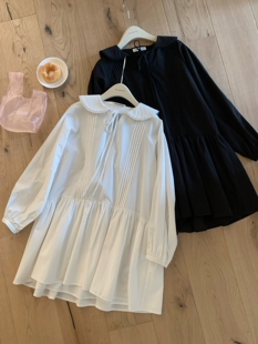 MAKE家MMT娃娃领系带压褶清新显瘦连衣裙881643韩系纯色宽松打底