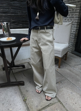 WELOVER韩系简约中腰宽松显瘦松弛感拖地弯刀裤休闲裤12543直筒裤