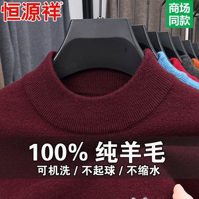恒源祥100%纯羊毛衫男士半高领毛衣2025冬季厚款羊绒衫针织打底衫
