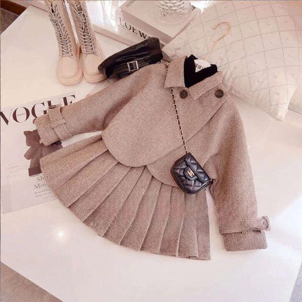 韩版女童衣服套装春秋外套百褶裙
