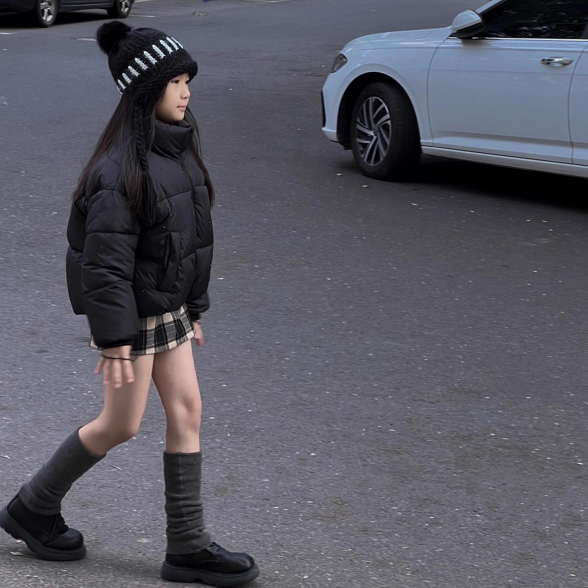 女童裙毛呢黑白格子半身裙秋冬复古风直筒韩版A字裙百搭短裙裤B类