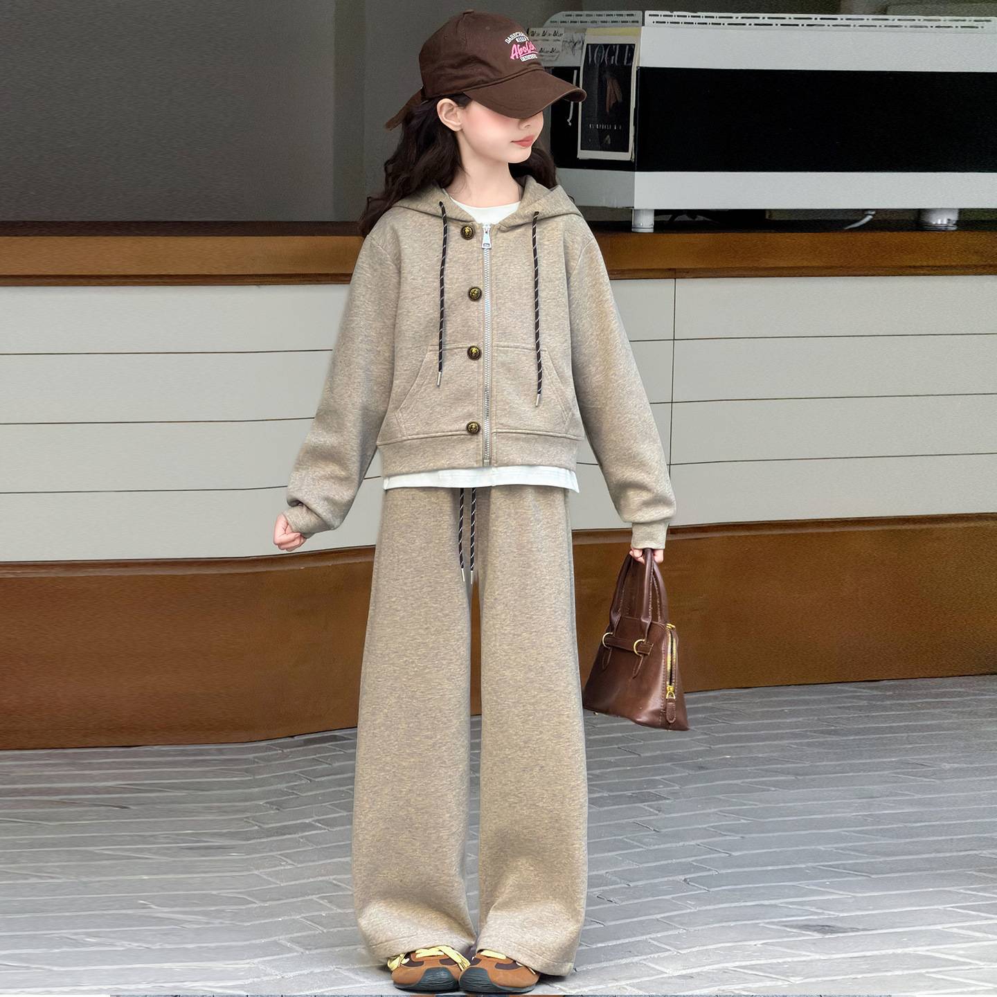女童春季套装新款洋气连帽外套
