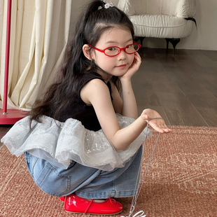 2025夏季新款童装韩版童装女童背心拼接亮片裙摆时尚背心上衣B类