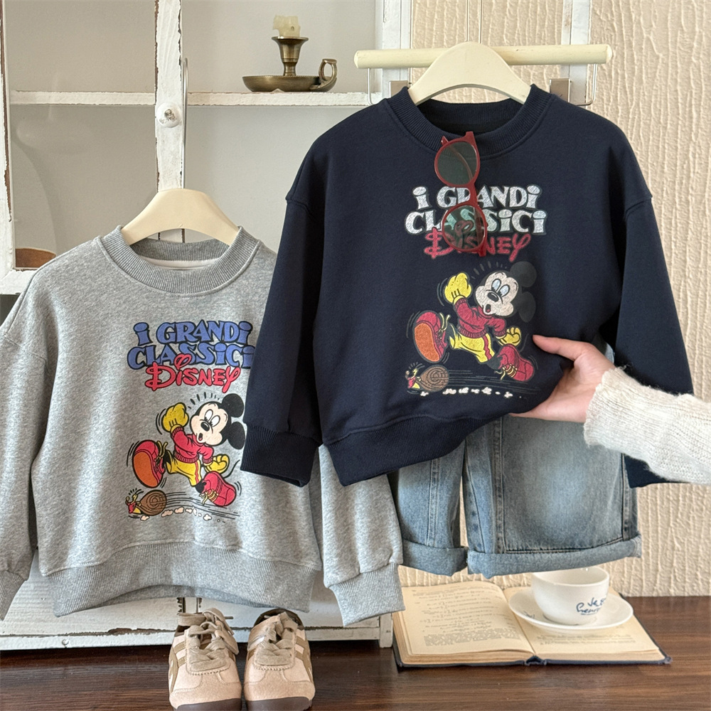 2025秋季新款韩版儿童卡通印花卫衣男女童宽松休闲贴标套头上衣潮