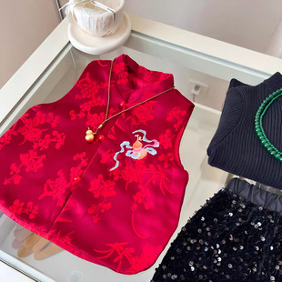 女童2026春秋季中式拜年服儿童中国风薄款刺绣坎肩背心洋气上衣潮