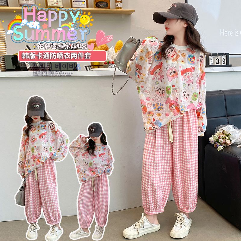 女童防晒衣2025夏装空调服新款儿童防晒衫卡通T恤女宝宝冰丝套装