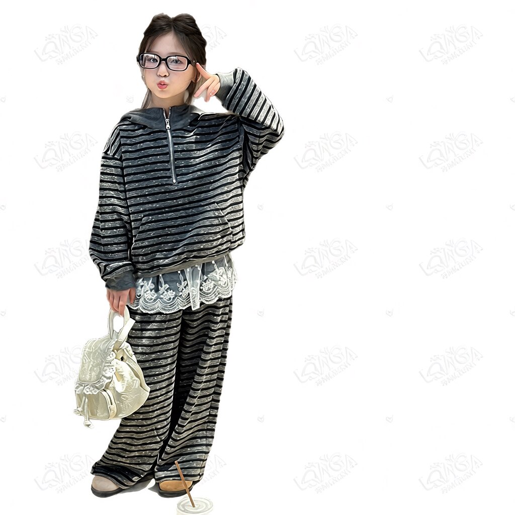 女童套装春秋新款中大童韩版条纹