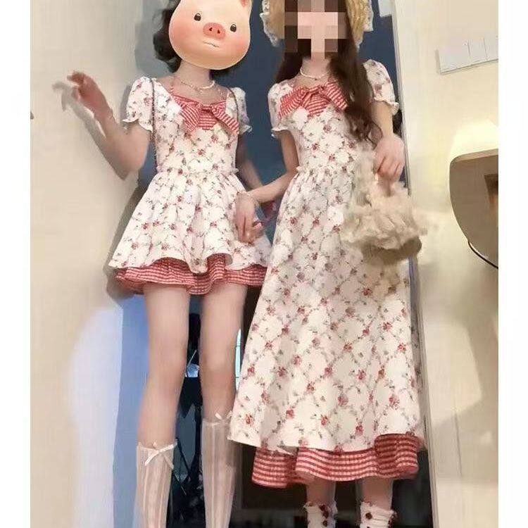 女童夏日双色短袖公主裙中大童