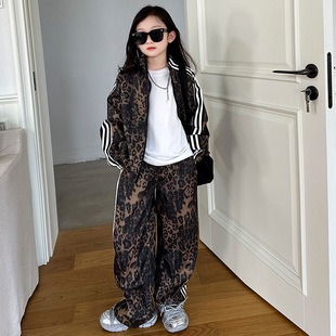 外套学生潮牌春秋休闲女孩百搭印花运动裤 套装 女童2026新款