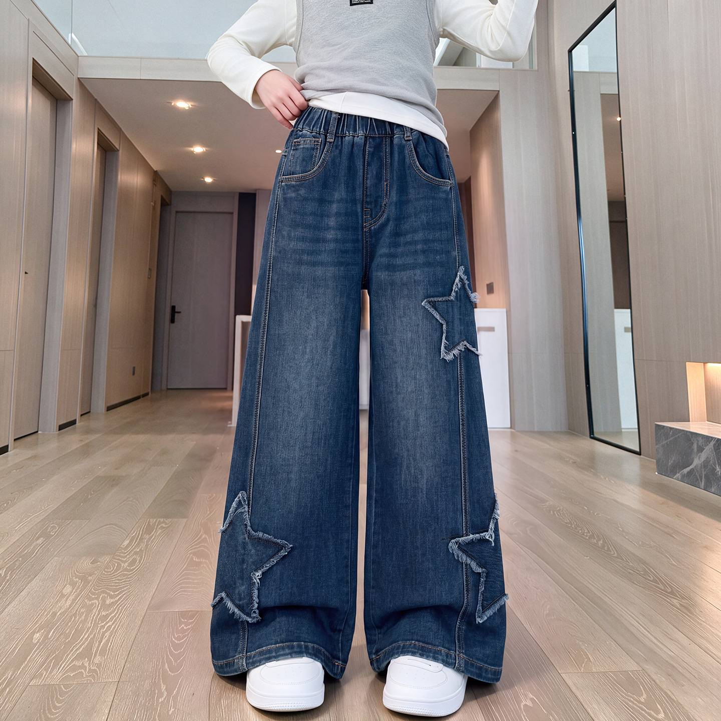 女童牛仔裤春秋季女大童韩版潮酷