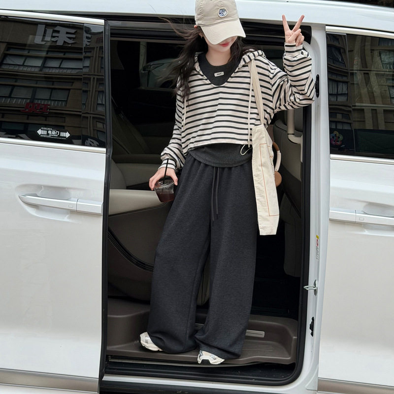 女童春秋装条纹套装2026新款女孩