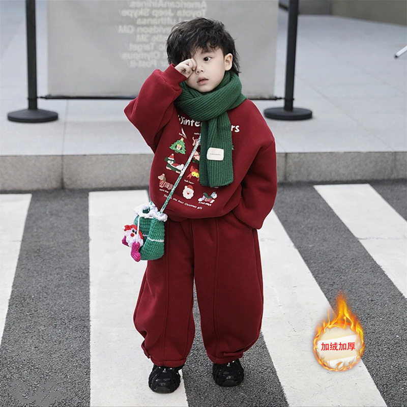 男童2026卫衣套装秋冬装大童两件套儿童冬季加绒韩系高级感穿搭