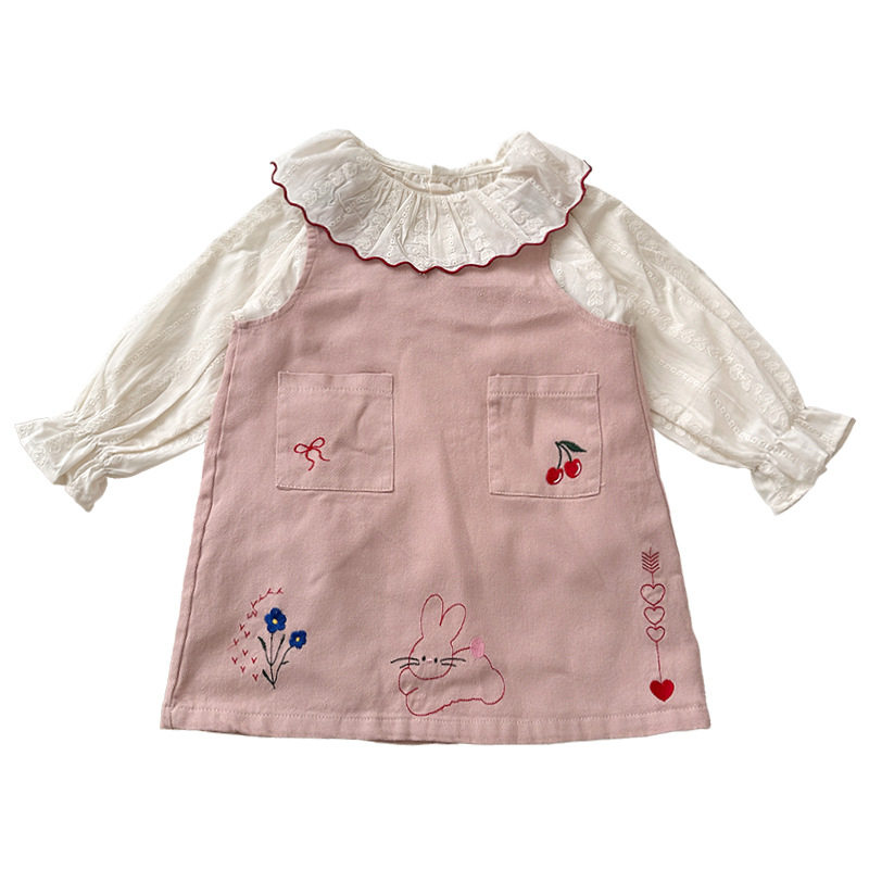 女童春秋季背心裙子2026新款儿童韩版娃娃衫女宝宝春装背带连衣裙