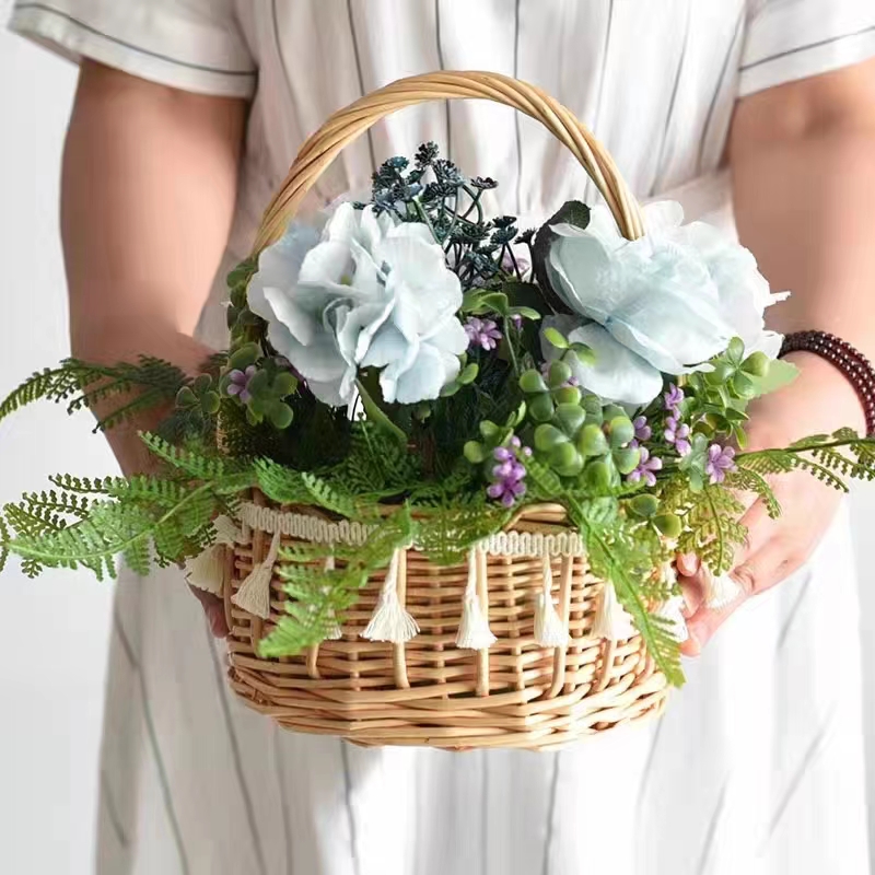 藤编手工花篮婚礼花童手提装饰干花鲜花篮撒花篮子柳编花篮伴手礼