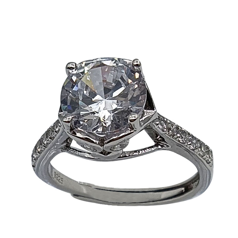 S925银镀白金钻石戒面开口女戒指