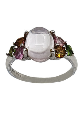 铜镀白金托蛋面彩宝戒指怀旧复古