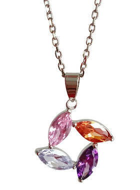 铜镀白金项链水晶彩宝四叶草吊坠