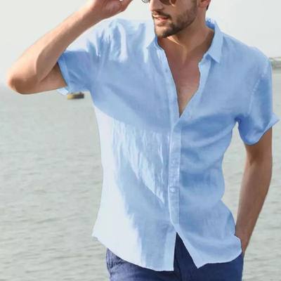 Mens Linen Shirts White Short Sleeve Male Shirt Blouses Soli