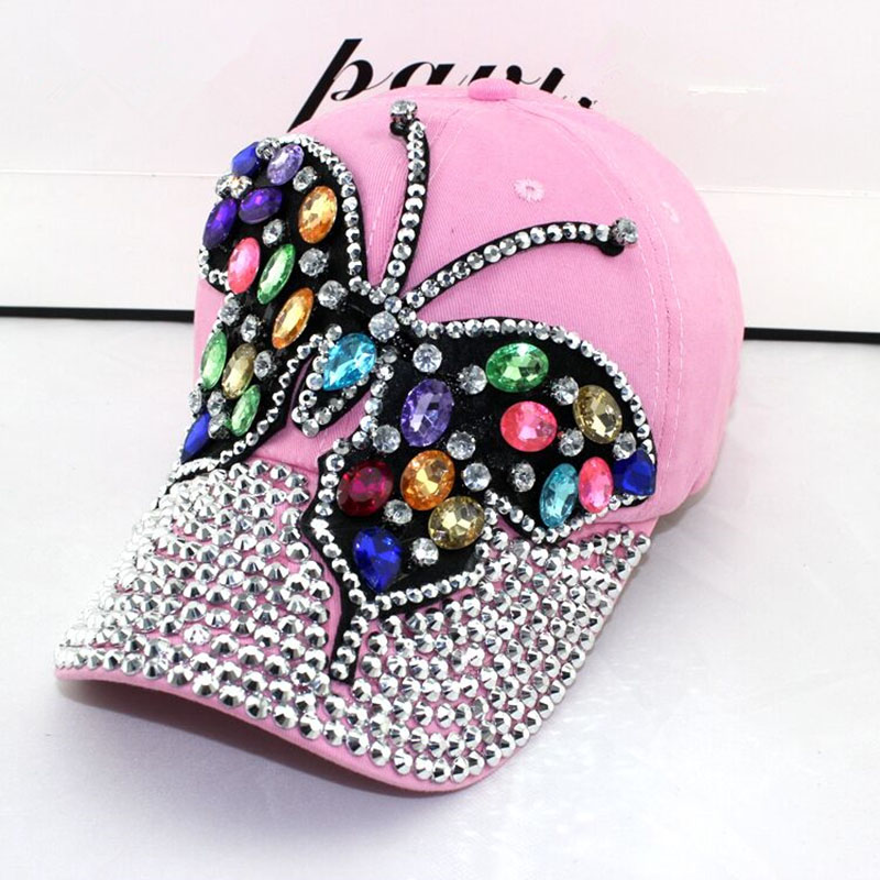 fall Baseball Cap Women Full Crystal Colorful Big Butterfly