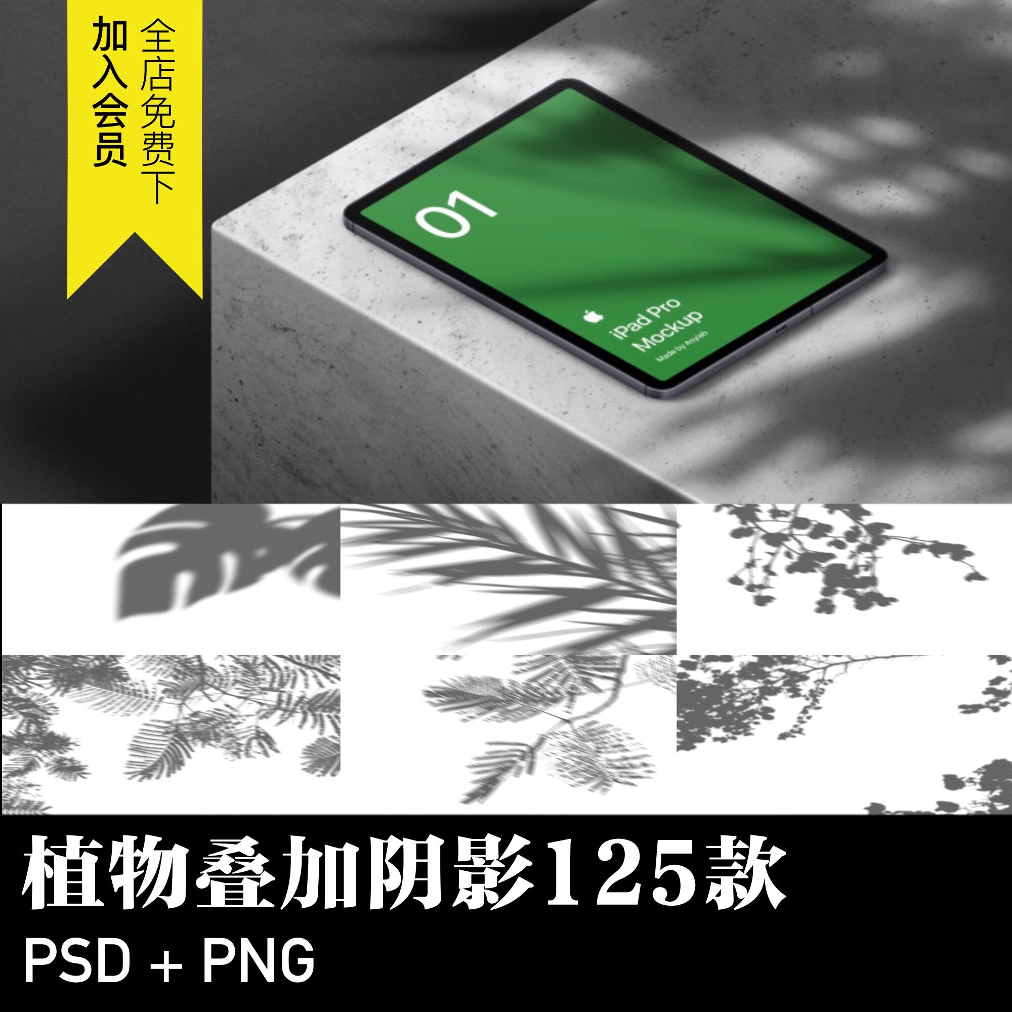 简约花卉植物叶子剪影阴影子光影叠加装饰png免抠psd设计图片素材