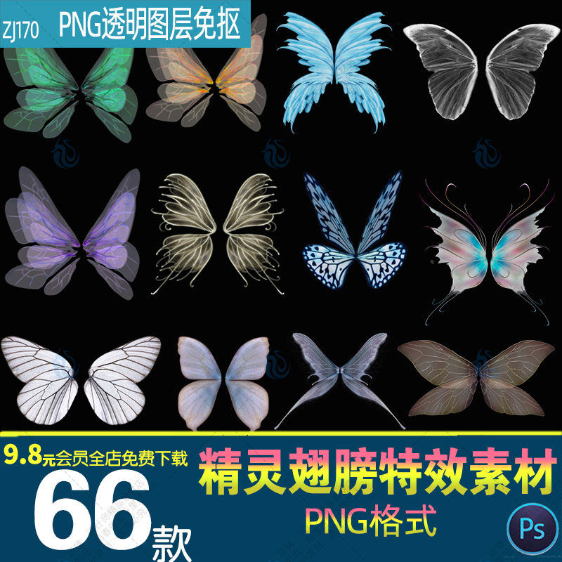 梦幻精灵仙女蝴蝶翅膀装饰png元素材高清免抠图片ps设计合成特效图片
