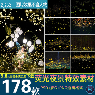 萤火虫夜景PSD婚纱照后期PS唯美荧光萤火光斑冲光光点JPG图片素材