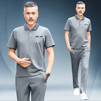 Bộ đồ mùa hè cho bố quần ngắn tay màu xanh trung niên Quần áo ngày của bố trung niên - Thể thao sau bộ quần áo adidas nữ