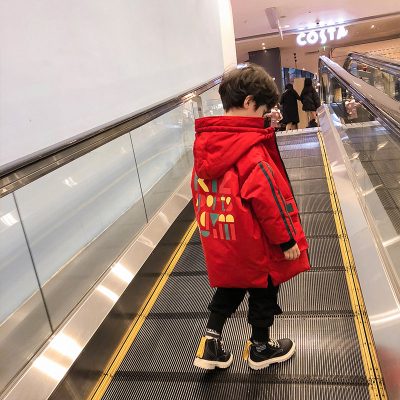 儿童装男童红色棉服冬装2021新款洋气新年羽绒棉衣外套冬款加厚潮