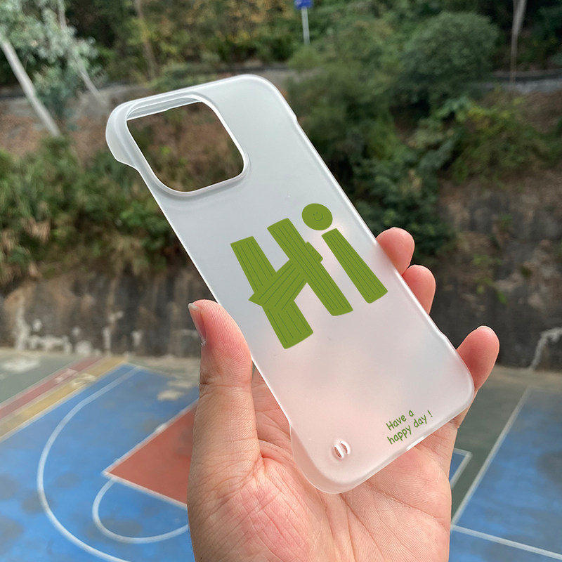 适用于苹果15pro手机壳简约创意英文Hi半包超薄亮面无边框硬壳iPhone14/13promax磨砂情侣男女外壳12/