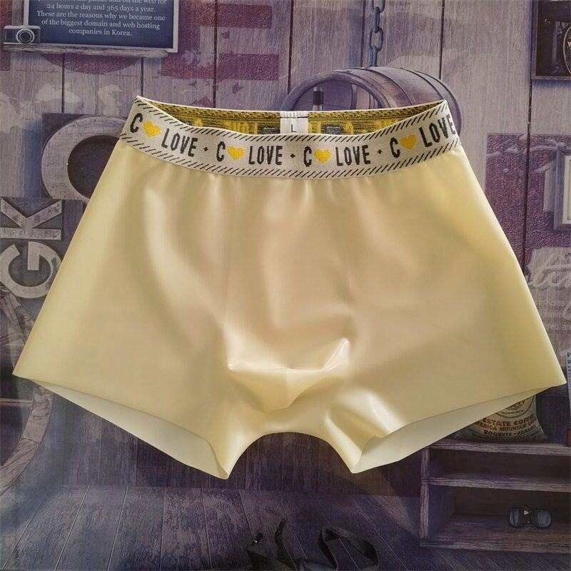 乳胶皮紧身内裤腰带四角裤男士弹力半透明平角凹凸立体囊袋短裤