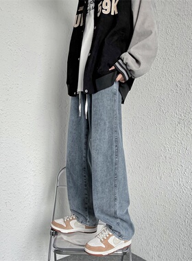 妈个鸡妈店铺ins 哥哥就是style阿茶与阿古S45松紧直筒牛仔裤男女