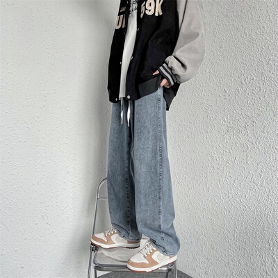 妈个鸡妈店铺ins 哥哥就是style阿茶与阿古S45松紧直筒牛仔裤男女