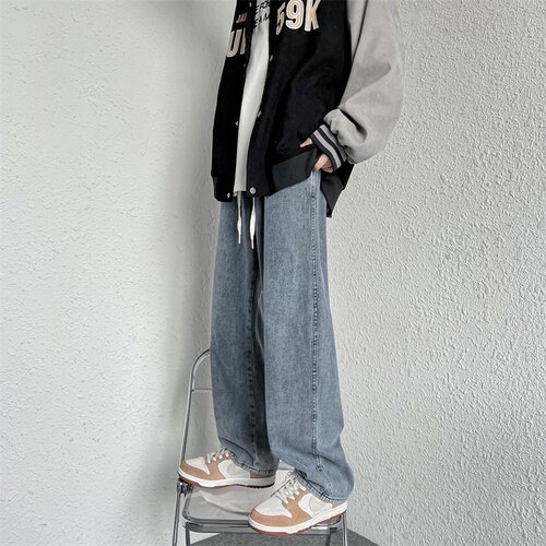妈个鸡妈店铺ins 哥哥就是style阿茶与阿古S45松紧直筒牛仔裤男女
