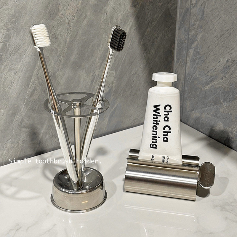 2025新款高级感挤牙膏器台面收纳架不锈钢牙刷置物架牙刷架置物架