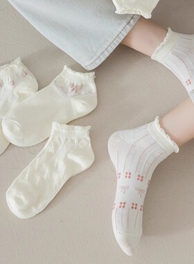 袜子女春夏季诸暨学院风泡泡口白色短袜学生日系甜美休闲棉袜
