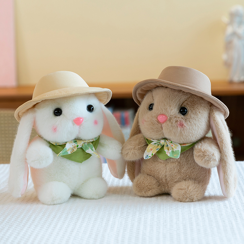 可爱戴帽呆萌布丁兔公仔毛绒玩具围巾领结兔兔玩偶儿童生日礼物