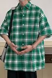 短袖衬衫男夏季新款港风宽松大码格子衬衣CS018-P38，男装衬衫，星座214-3