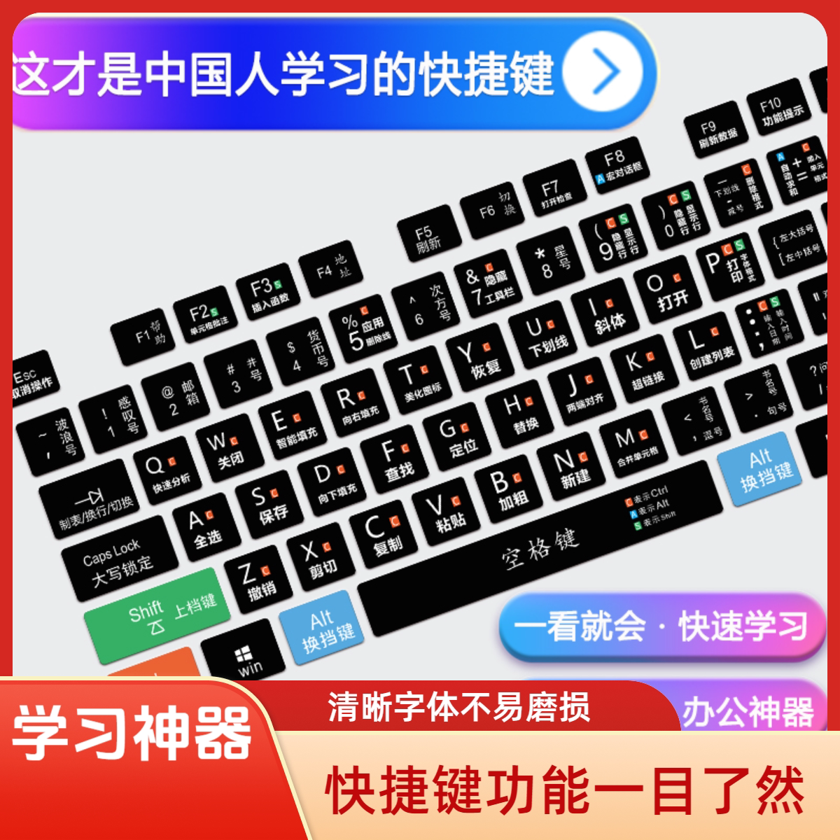 快捷键中文键盘贴纸不留胶贴牢固图片