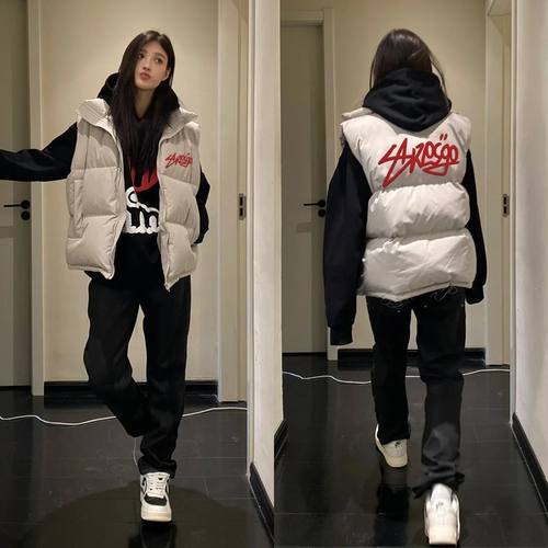 2025潮牌学生款ins港风加厚加绒外套秋冬男女情侣无袖立领棉马甲