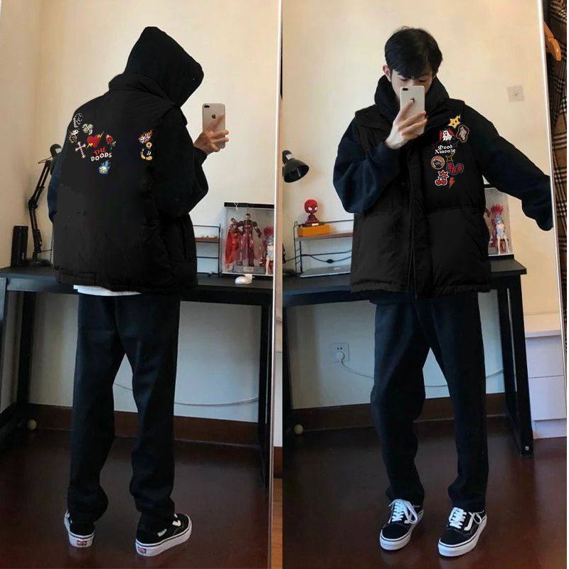 2025港风韩版秋冬季爆款加厚棉马甲男女情侣潮牌印花百搭棉衣外套